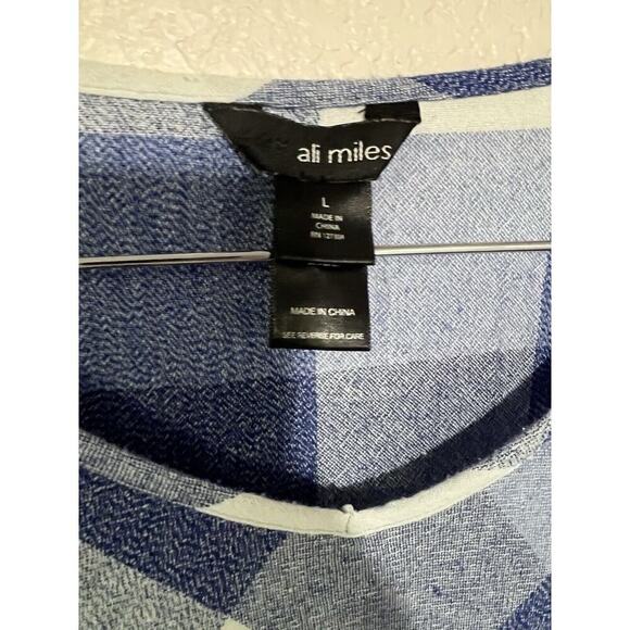 Ali Miles Blouse Women Size L Blue Plaid Tunic Shirt Button Relaxed Timeless - Picture 2 of 7